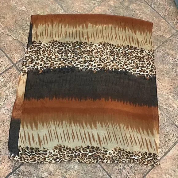 Animal Print Leopard Brown Tan Copper Woman’s Eternity Scarf 100% Polyester - Picture 5 of 6